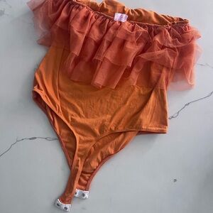 Pink Lily Orange Ruffle Bodysuit
